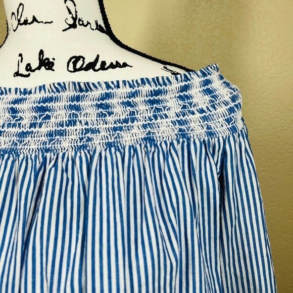 Soprano blue striped top off the shoulder long sleeve blouse size M - Picture 8 of 15